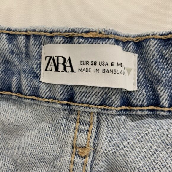 Zara Denim Shorts Button Fly Women 6 Light Blue Acid Wash Distressed Frayed Boho - Picture 4 of 9